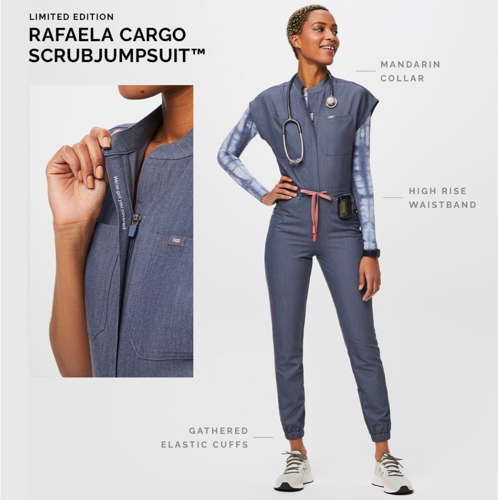 Figs Heather Denim ScrubJumpsuit Medium